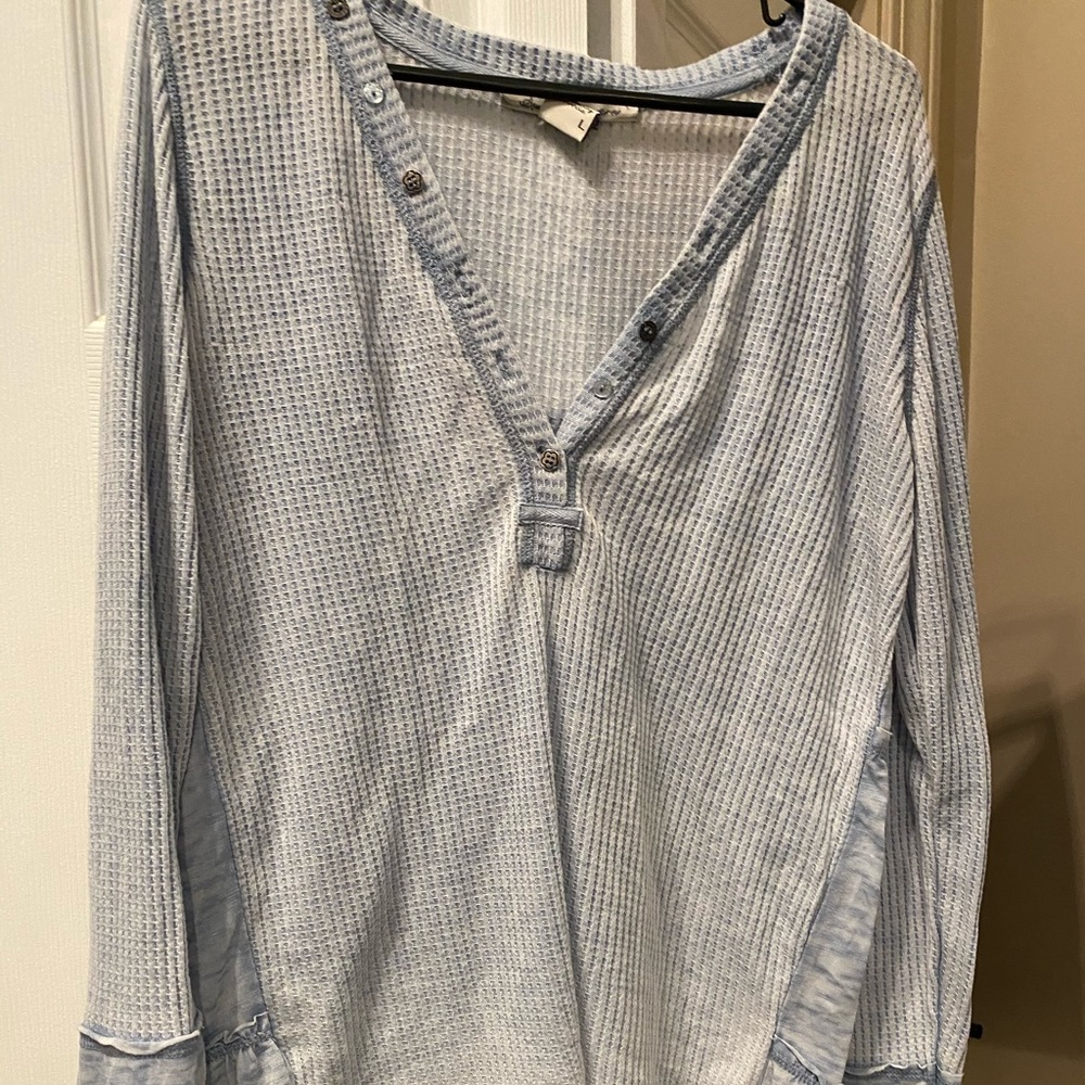 Baby blue half button shirt